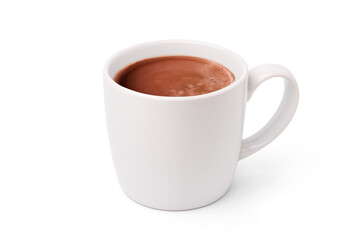Cocoa drink in white mug isolated on white background. Clipping path