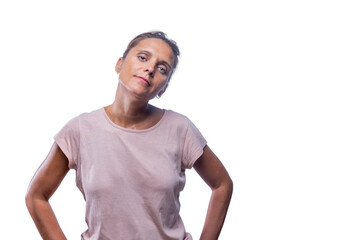self-confident woman looking at camera on a white background