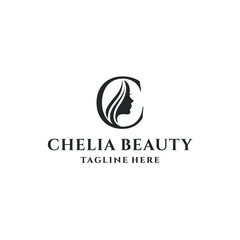 letter C and beauty woman logo concept vector stock illustration