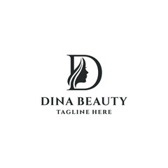 letter D and beauty woman logo concept vector stock illustration