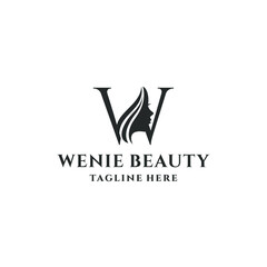 letter W and beauty woman logo concept vector stock illustration