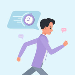 Fast businessman running for work time management, quick response concept. people character vector design.