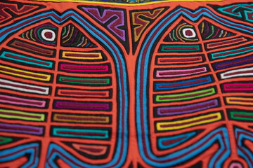 Mola Guna design of an Indigenous woman from Guna Yala Panama - obrazy, fototapety, plakaty