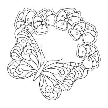 Butterfly coloring book page for kids. Hand-drawn vector illustration.