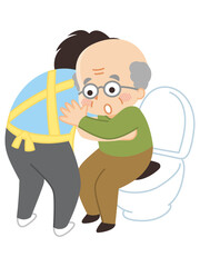 高齢男性に排泄介助を行う介護士　ヘルパー