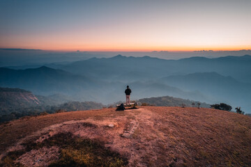 early morning mountain from above before sunrise