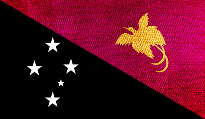 Papua New Guinea flag on knitted fabric. 3D-image