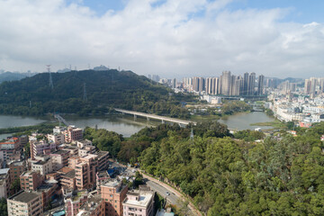 Fototapeta premium Aerial view of urban village landscape in Shenzhen city,China