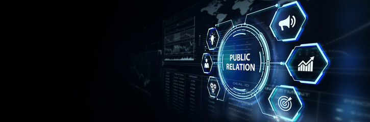 PR Public relation management. Business, Technology, Internet and network concept.3d illustration