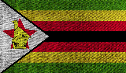 Fototapeta premium Zimbabwe flag on knitted fabric. 3D-image