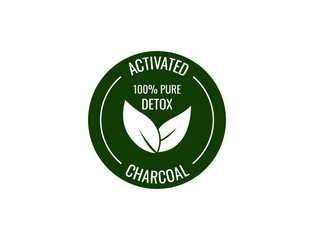 100% pure detox activated charcoal icon vector illustration