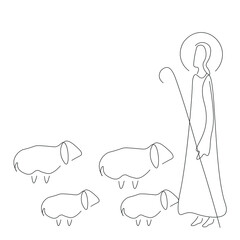 Pictures of Christ the Good Shepherd line drawing vector illustration