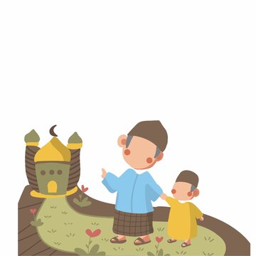 Flat Islamic Illustration Parent Go To Mosque