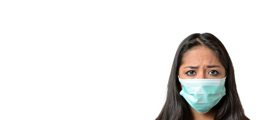 Woman wearing a green medical protective mask against Covid