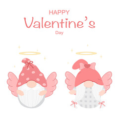 Obraz premium Vector - Cute two cupid Gnomes. Cartoon style. Happy Valentine's day concept.