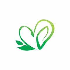 green nature leaf love heart logo design