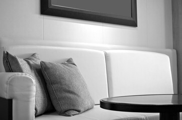 Comfortable double bed with duvet in luxurious oceanview or ocean view or outside or exterior...
