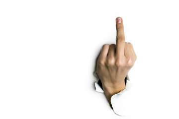 finger hand symbols concept middle finger sign in a gesture meaning fuck you or fuck off isolated on white