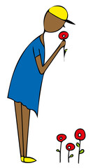 child smelling a flower