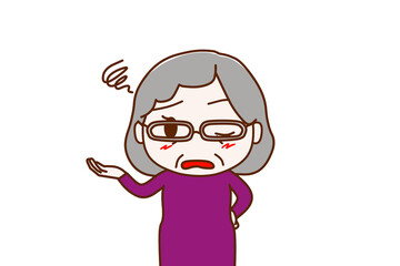 （上半身正面）呆れてがっかりしながら片目を瞑って嫌味を言ってしまう高齢の女性