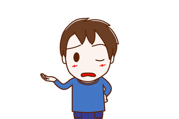 （上半身正面）呆れてがっかりしながら片目を瞑って嫌味を言ってしまう少年