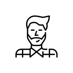 Bearded hipster man wearing a plaid shirt. Pixel perfect, editable stroke avatar icon