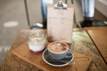 Flat white with Chia seeds Yogurt, cafe in New Zealand