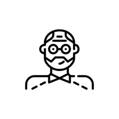 Older adult avatar. Grandfather with beard wearing glasses. Pixel perfect, editable stroke icon
