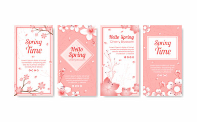 Spring with Blossom Sakura Flowers Stories Template Flat Illustration Editable of Square Background for Social Media or Greeting Card