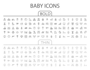 Baby flat thin line related icon set for web and mobile applications. It can be used as logo, pictogram, icon, infographic element