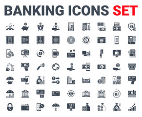 Fototapeta na wymiar Set banking icons glyph. Icons for mobile concepts and web apps. Collection modern infographic logo and pictogram. Isolated on white background