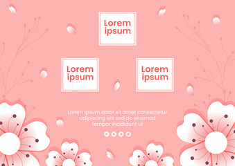 Spring with Blossom Sakura Flowers Brochure Template Flat Illustration Editable of Square Background for Social Media or Greeting Card