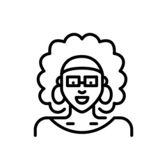 Girl with curly hair in a headband. African ethnicity person. Pixel perfect, editable stroke avatar icon