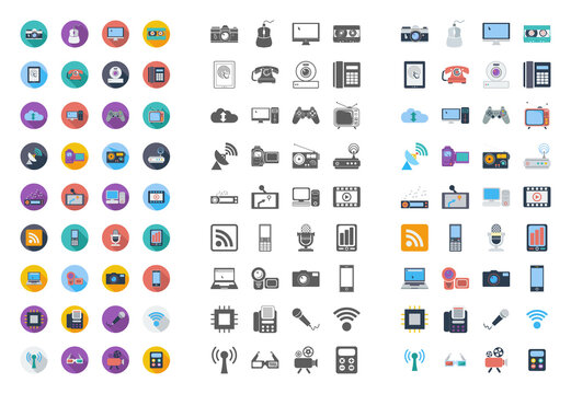 Devices icons set. Flat related different styles icons set for web and mobile applications. It can be used as logo, pictogram, icon, infographic element