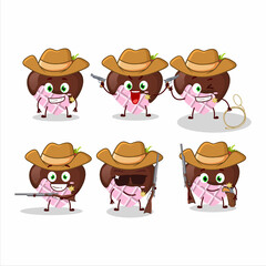 Cool cowboy strawberry chocolate love cartoon character with a cute hat
