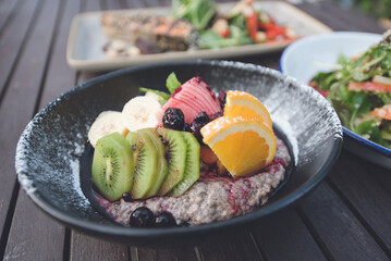 Chia seeds bowl with fruit