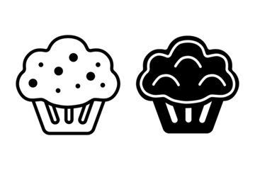 Brownie icons, an illustration of sweet baked goods in the form of a cupcake and a small dessert. Isolated on a white background. Vector graphics