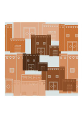 Editable Flat Monochrome Traditional Arab Houses Vector Illustration in Various Colors as Seamless Pattern for Creating Background Islamic Moments or Middle Eastern History and Culture Related Design