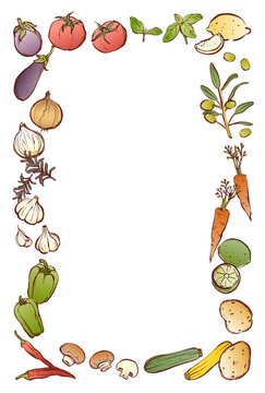 野菜　フレーム　手描き　カラー　長方形