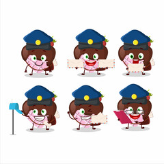 Fototapeta premium A picture of cheerful strawberry chocolate love postman cartoon design concept