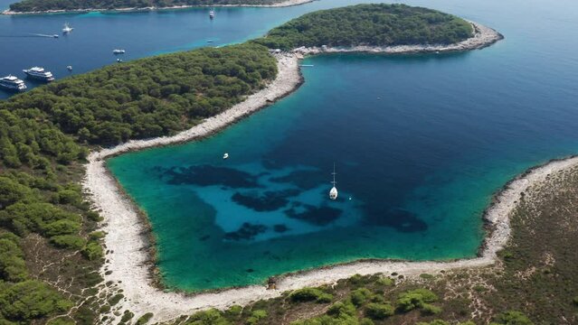 Paklinski Islands Surrounded With Pristine Blue Water In Hvar, Croatia. aerial