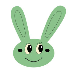 Cute green easter bunny smiling for kids party. Happy rabbit head isolated for poster or invitation. Long ears up