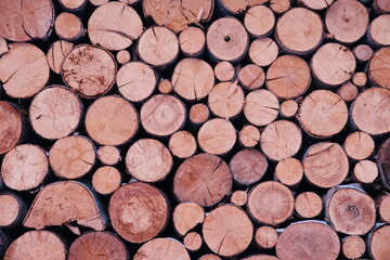 Wall of stacked firewood as background