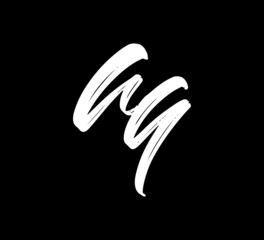 Fototapeta na wymiar White Vector Letters Logo Brush Handlettering Calligraphy Style In Black Background Initial aq