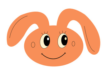 Cute orange easter bunny smiling for kids party. Happy rabbit head isolated for poster or invitation. Long ears up