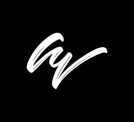 Fototapeta na wymiar White Vector Letters Logo Brush Handlettering Calligraphy Style In Black Background Initial av