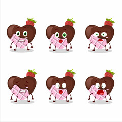Character cartoon of strawberry chocolate love with scared expression