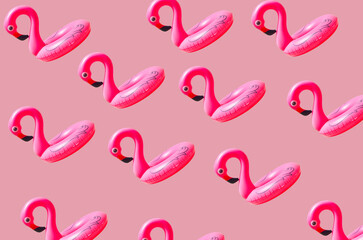 inflatable ring for kids for summer vacation, flamingo seamless pattern