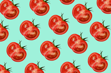 tomato seamless pattern background with red juicy vegetables