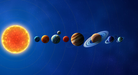 Solar system planets pictograms vector illustration straight arrangement black background 태양계 일러스트 고화질 © pil